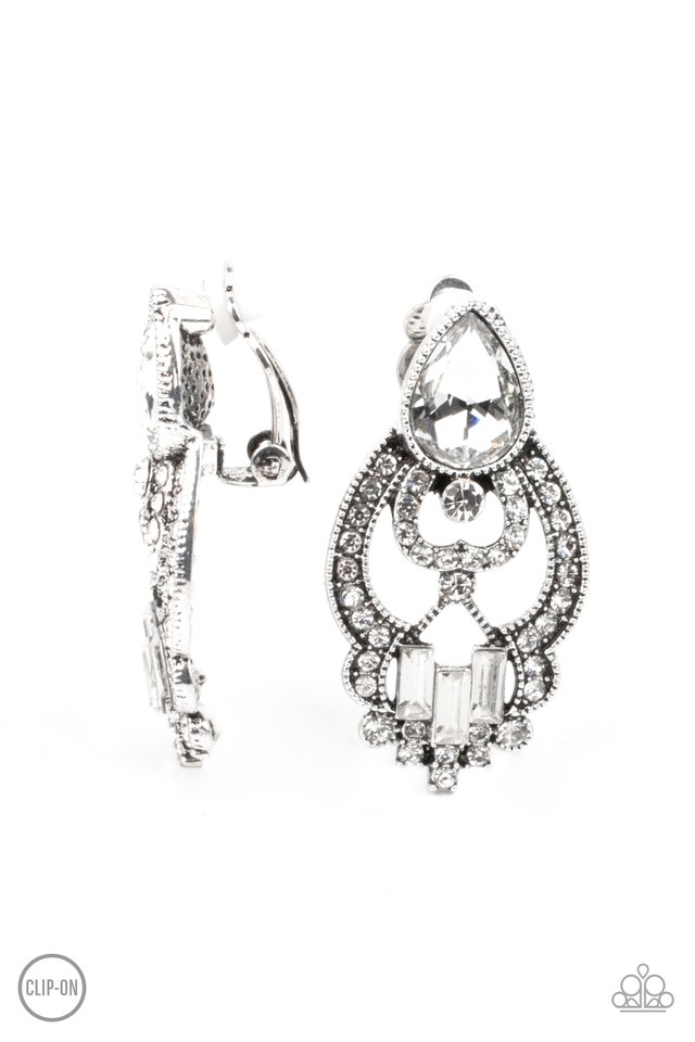 Glamour Gauntlet - White - Paparazzi Earring Image