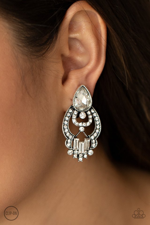 Glamour Gauntlet - White - Paparazzi Earring Image
