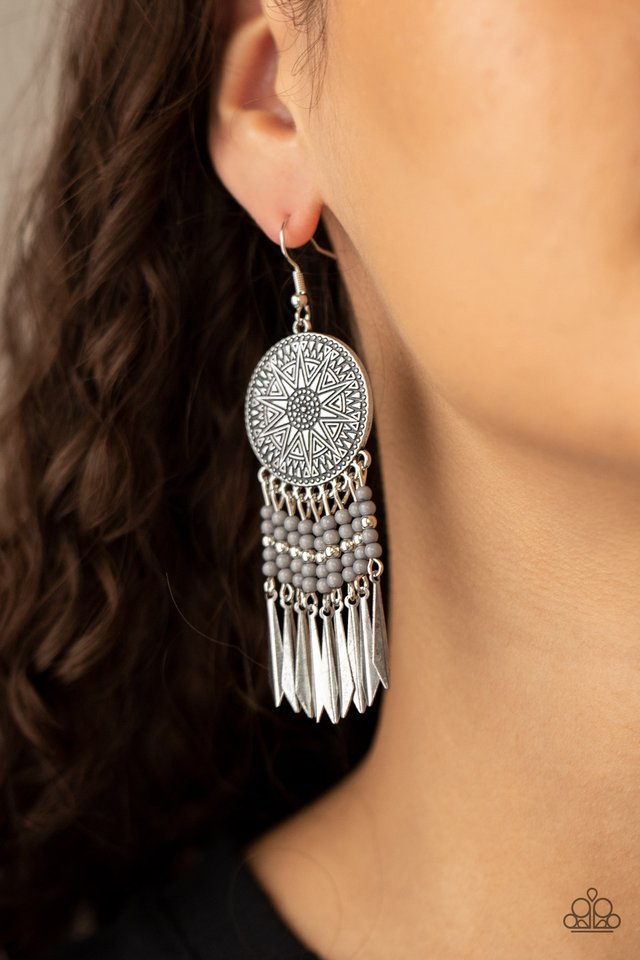 Sun Warrior - Silver - Paparazzi Earring Image