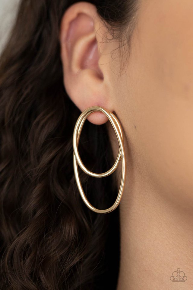 So OVAL-Dramatic - Gold - Paparazzi Earring Image