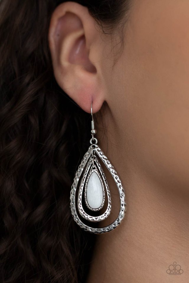 Teardrop Torrent - White - Paparazzi Earring Image