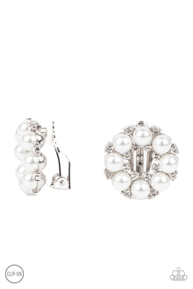 ​Roundabout Ritz - White - Paparazzi Earring Image