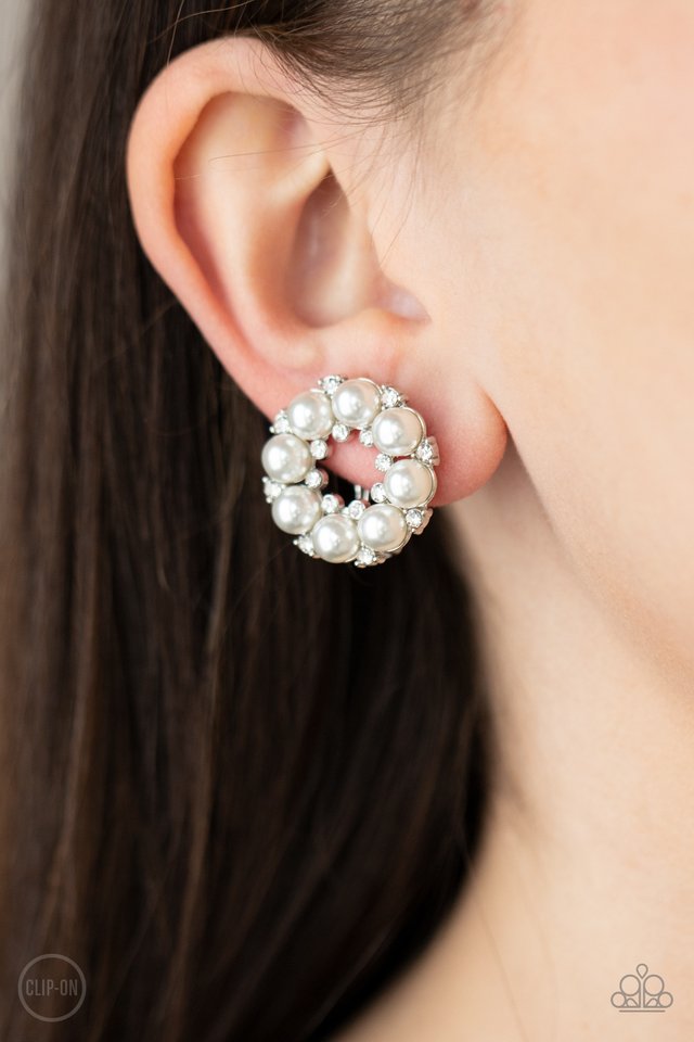 ​Roundabout Ritz - White - Paparazzi Earring Image