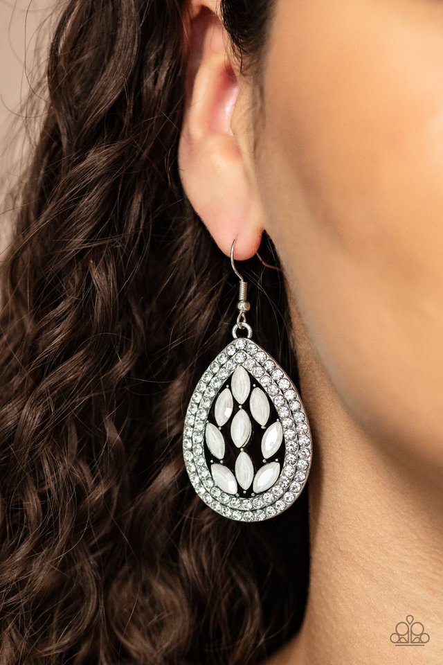 Encased Elegance - White - Paparazzi Earring Image