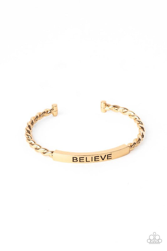 Keep Calm and Believe - Gold - Paparazzi Bracelet Image