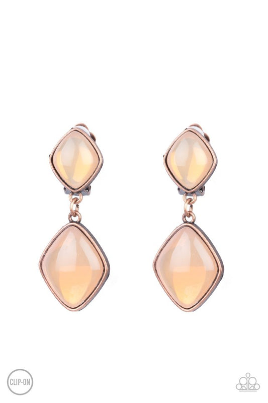 Double Dipping Diamonds - Copper - Paparazzi Earring Image