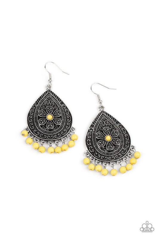 Blossoming Teardrops - Yellow - Paparazzi Earring Image
