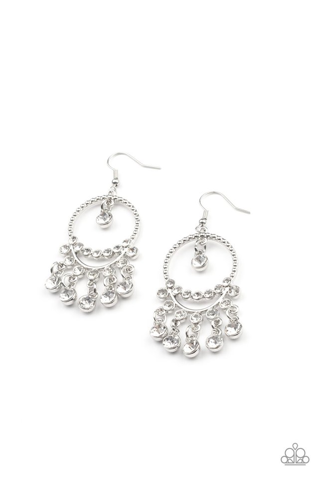 Cosmic Chandeliers - White - Paparazzi Earring Image