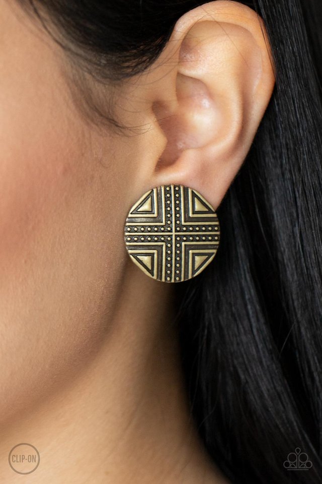 ​Shielded Shimmer - Brass - Paparazzi Earring Image