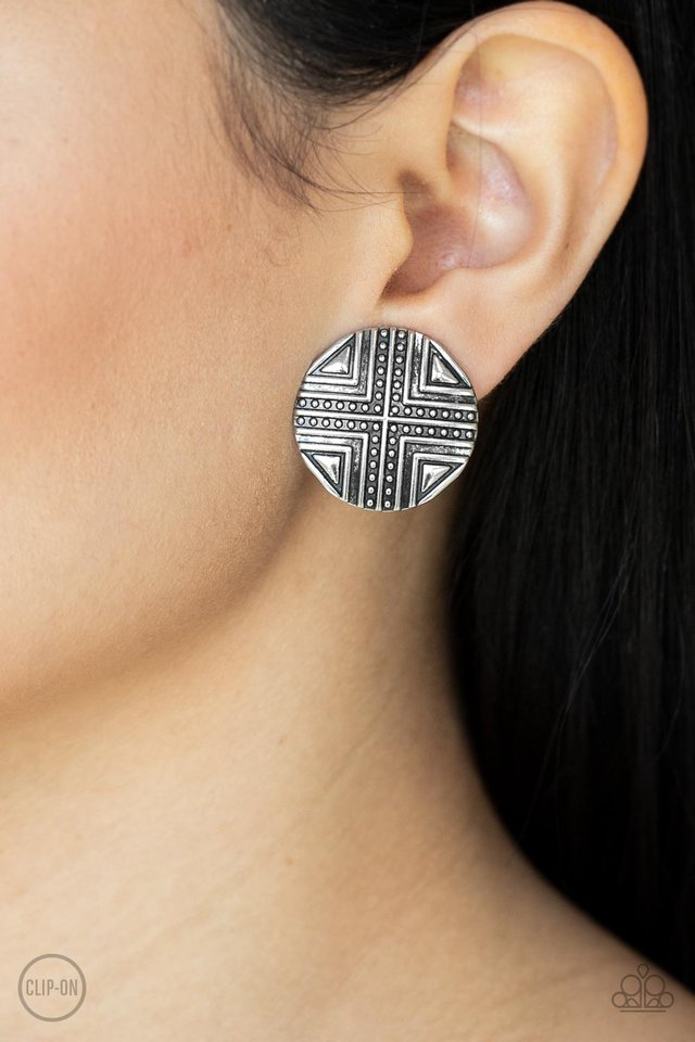 Shielded Shimmer - Silver - Paparazzi Earring Image