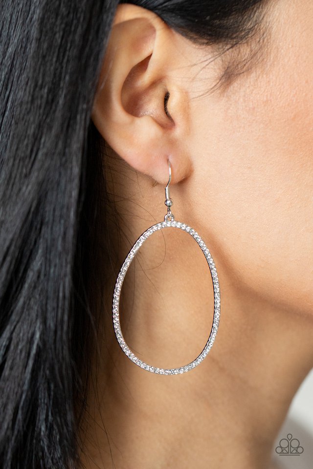 ​OVAL-ruled! - White - Paparazzi Earring Image
