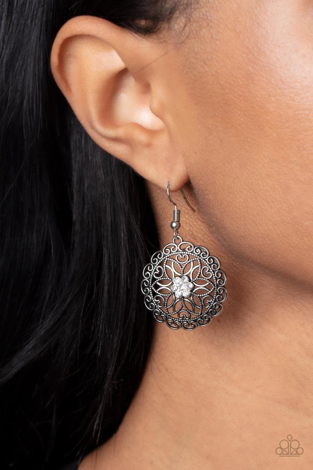 Flower Shop Sparkle - White - Paparazzi Earring Image