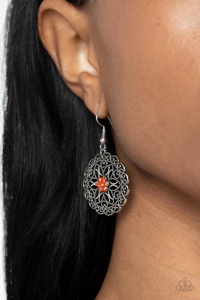 Flower Shop Sparkle - Orange - Paparazzi Earring Image