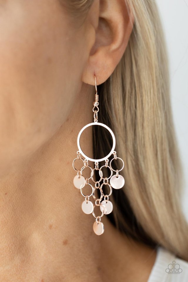 ​Cyber Chime - Rose Gold - Paparazzi Earring Image