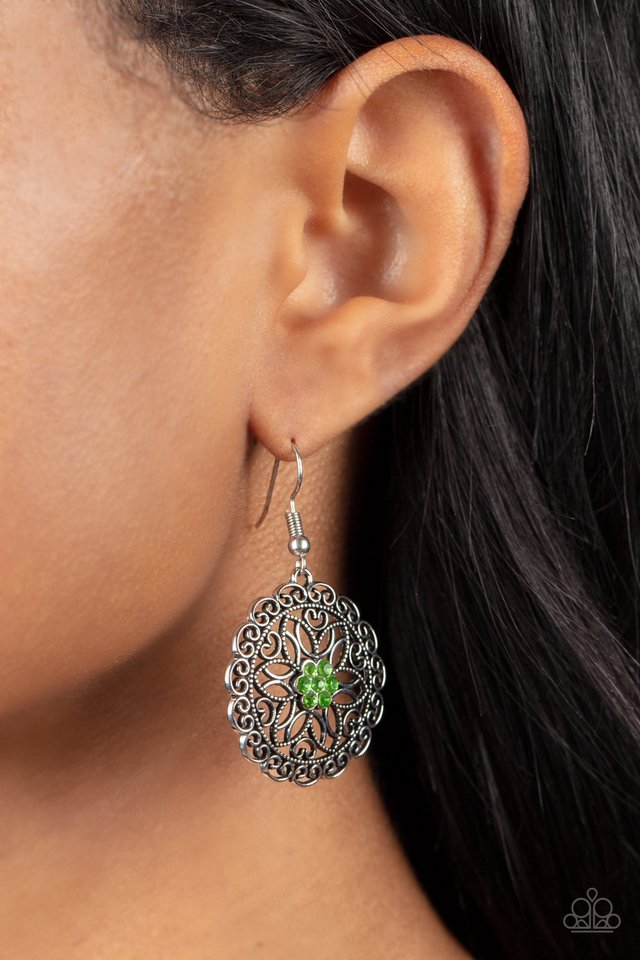 ​Flower Shop Sparkle - Green - Paparazzi Earring Image