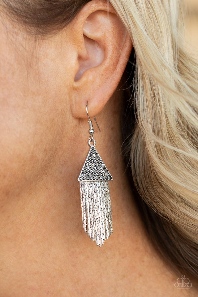 ​Pyramid SHEEN - Silver - Paparazzi Earring Image
