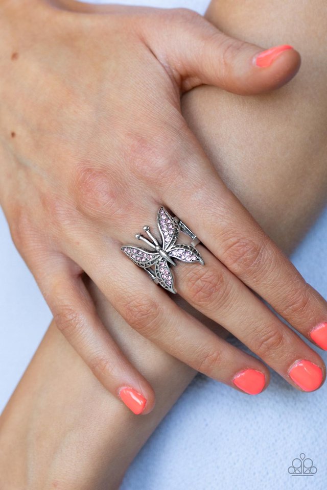 Blinged Out Butterfly - Pink - Paparazzi Ring Image