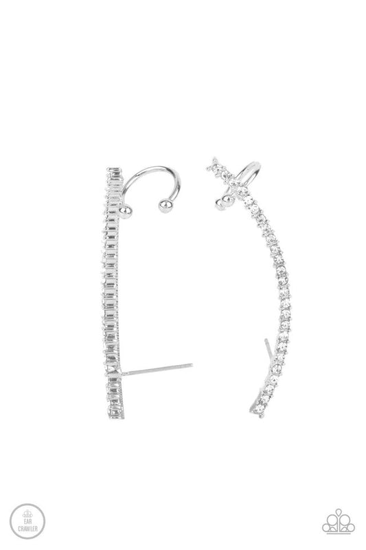 Sleekly Shimmering - White - Paparazzi Earring Image
