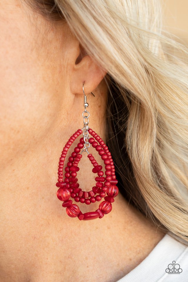 Prana Party - Red - Paparazzi Earring Image