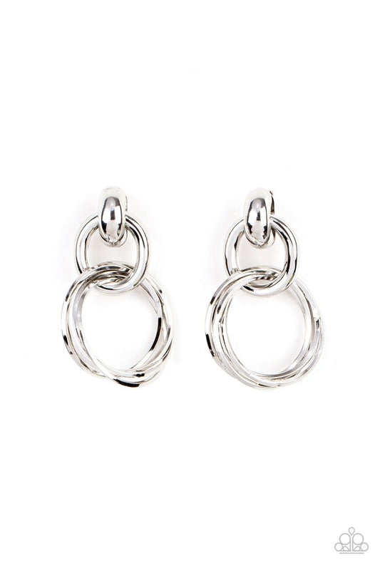​Dynamically Linked - Silver - Paparazzi Earring Image
