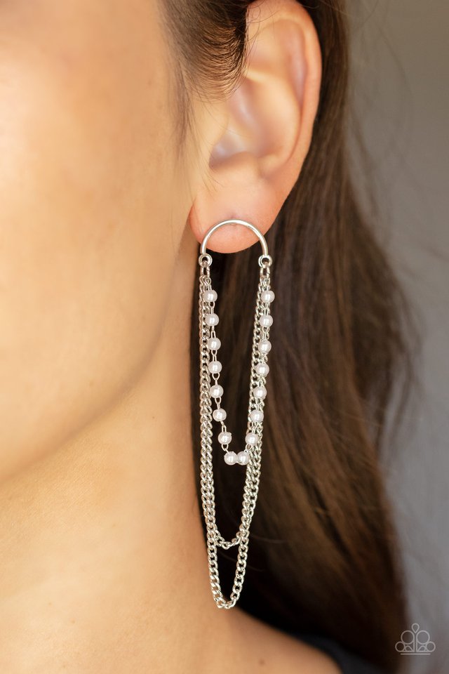​Vintage VIP - White - Paparazzi Earring Image