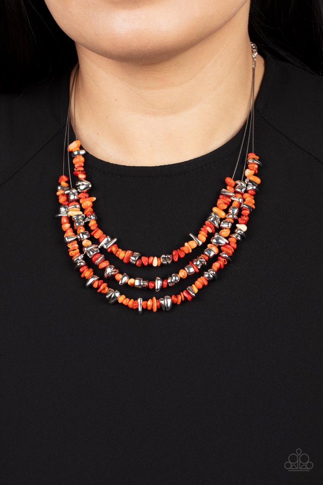 Placid Pebbles - Orange - Paparazzi Necklace Image
