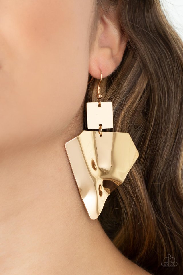 ​Deceivingly Deco - Gold - Paparazzi Earring Image