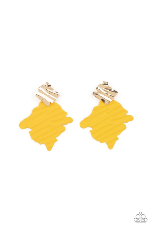 ​Crimped Couture - Yellow - Paparazzi Earring Image