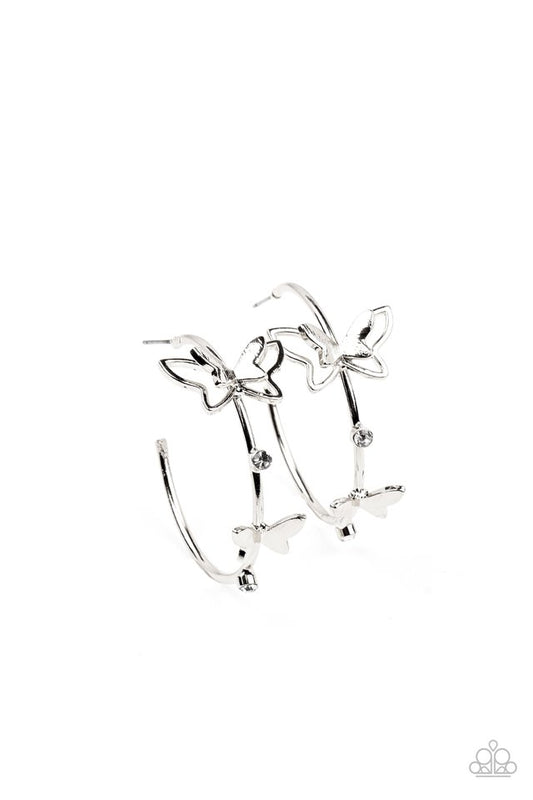 ​Full Out Flutter - White - Paparazzi Earring Image