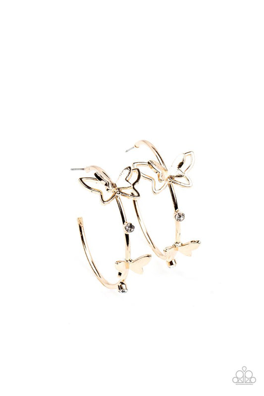 ​Full Out Flutter - Gold - Paparazzi Earring Image