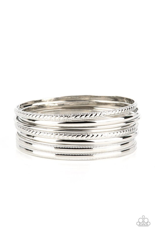 ​Stackable Shimmer - Silver Bracelet - Paparazzi Bracelet Image