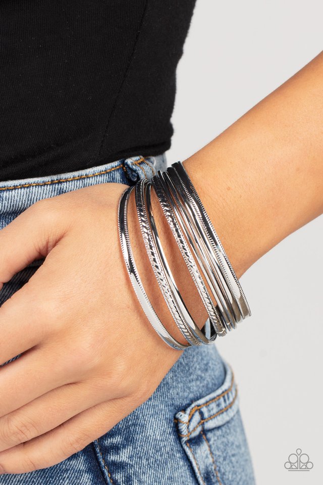​Stackable Shimmer - Silver Bracelet - Paparazzi Bracelet Image