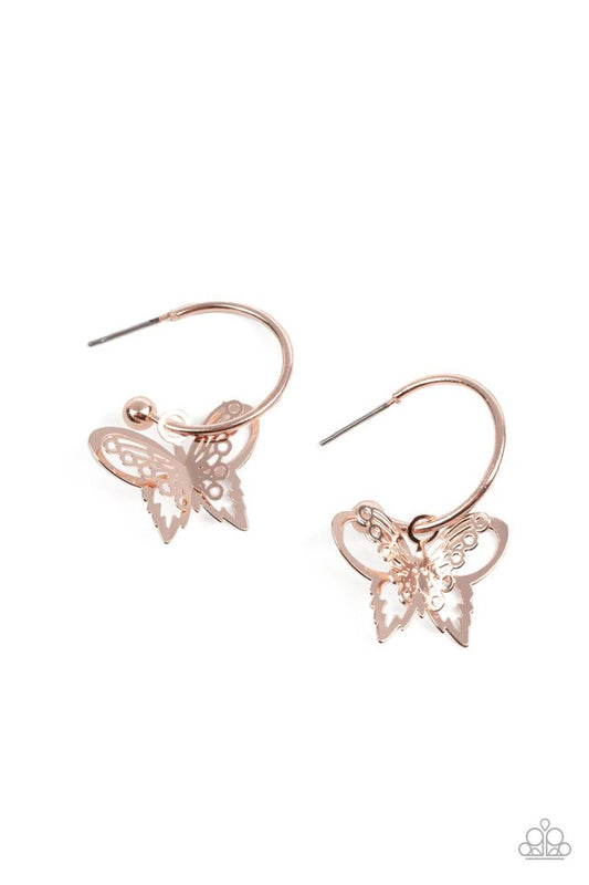 Butterfly Freestyle - Rose Gold - Paparazzi Earring Image