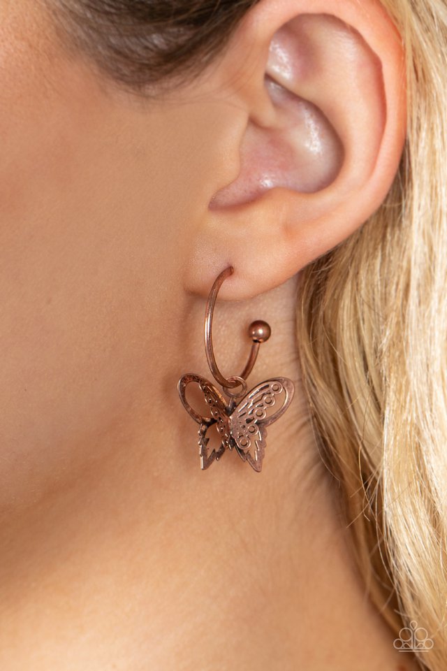 Butterfly Freestyle - Copper - Paparazzi Earring Image