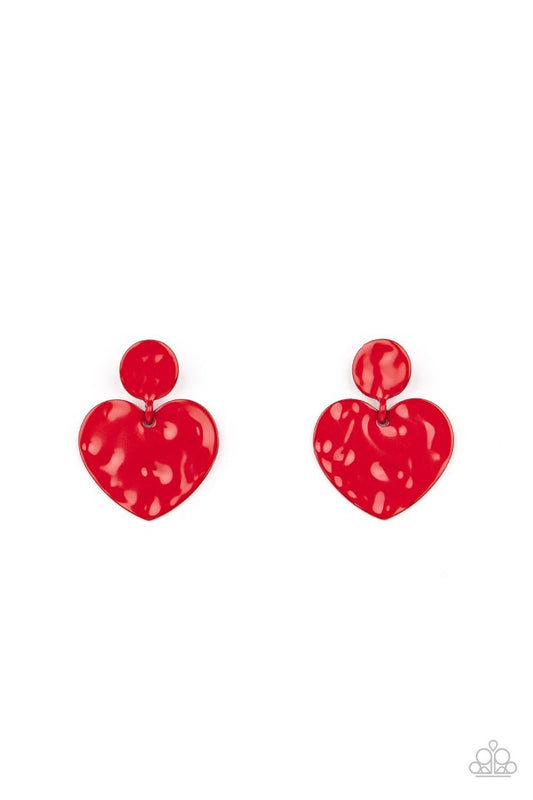 Just a Little Crush - Red - Paparazzi Earring Image