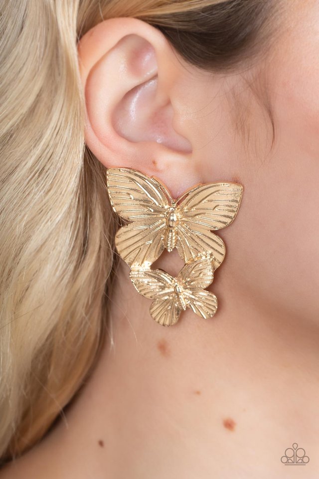 ​Blushing Butterflies - Gold - Paparazzi Earring Image