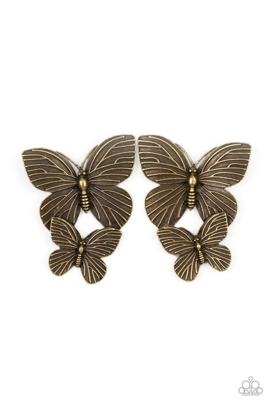 ​Blushing Butterflies - Brass - Paparazzi Earring Image