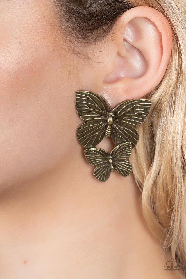 ​Blushing Butterflies - Brass - Paparazzi Earring Image