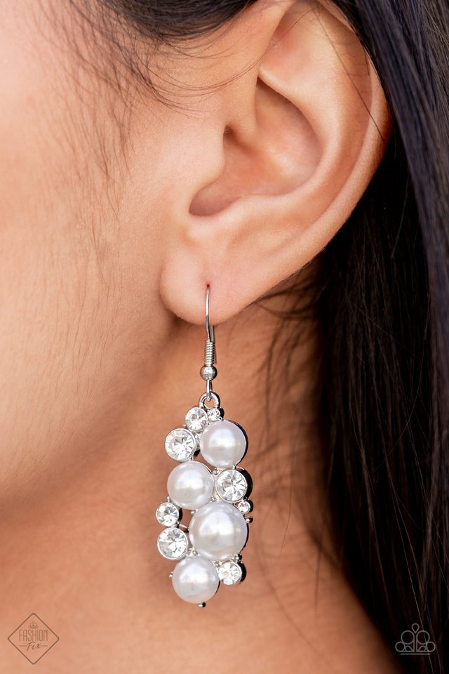 Fond of Baubles - White - Paparazzi Earring Image