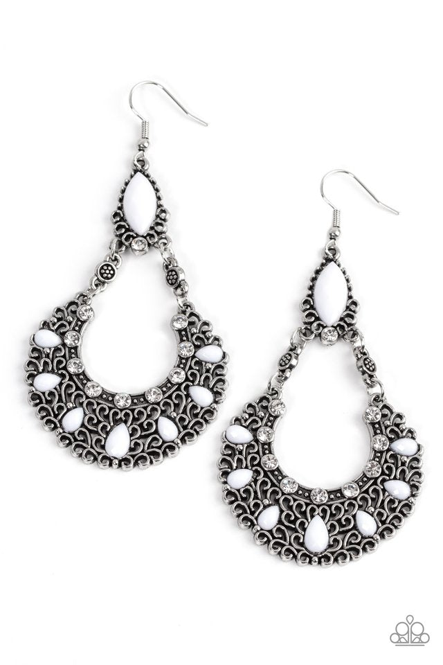Fluent in Florals - White - Paparazzi Earring Image