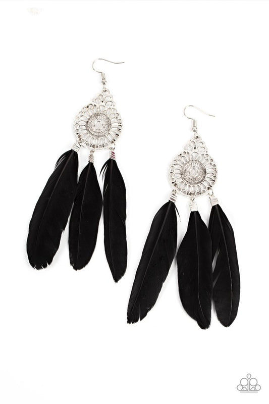 Pretty in PLUMES - Black - Paparazzi Earring Image