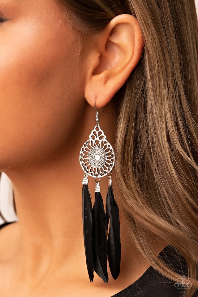 Pretty in PLUMES - Black - Paparazzi Earring Image