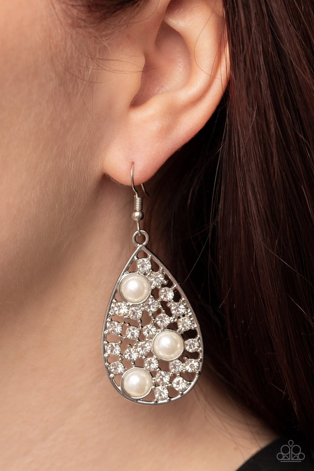 Bauble Burst - White - Paparazzi Earring Image