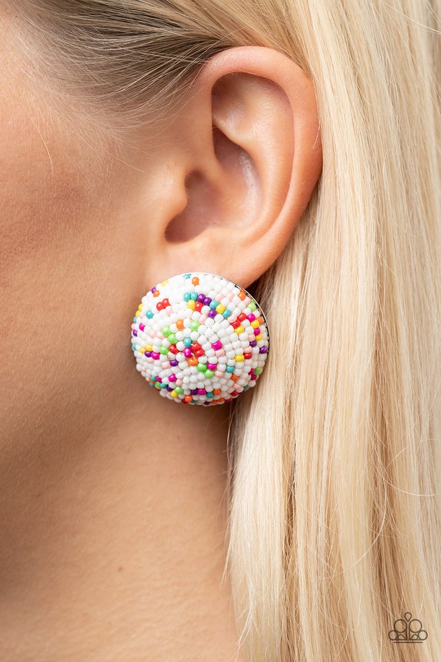 Kaleidoscope Sky - White - Paparazzi Earring Image
