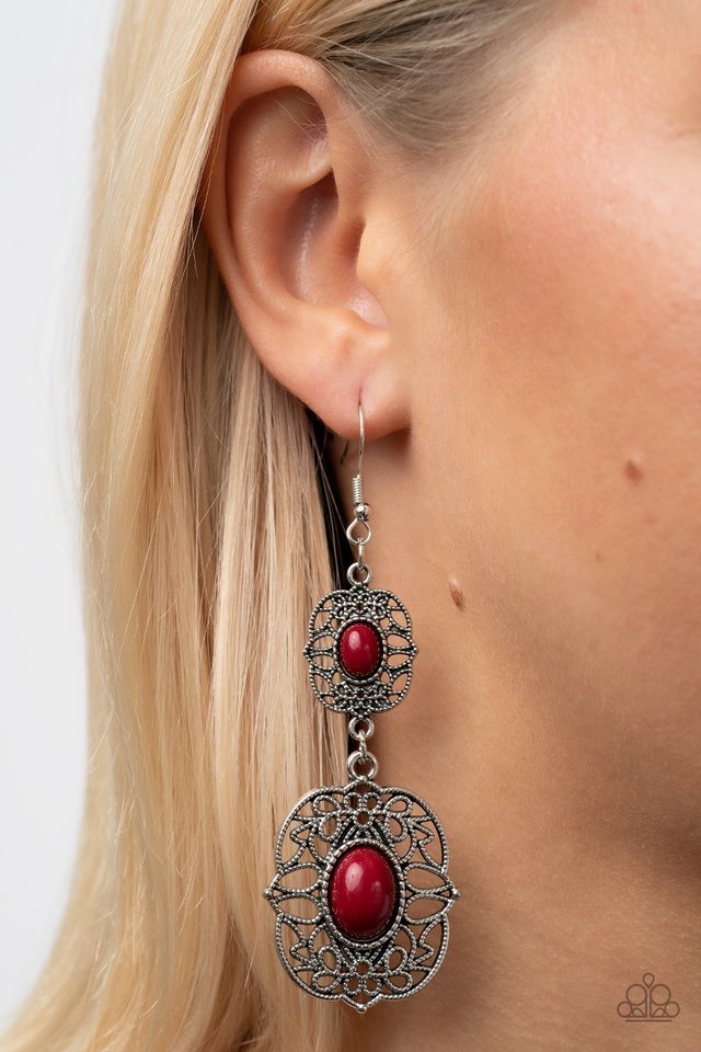 Victorian Villa - Red - Paparazzi Earring Image
