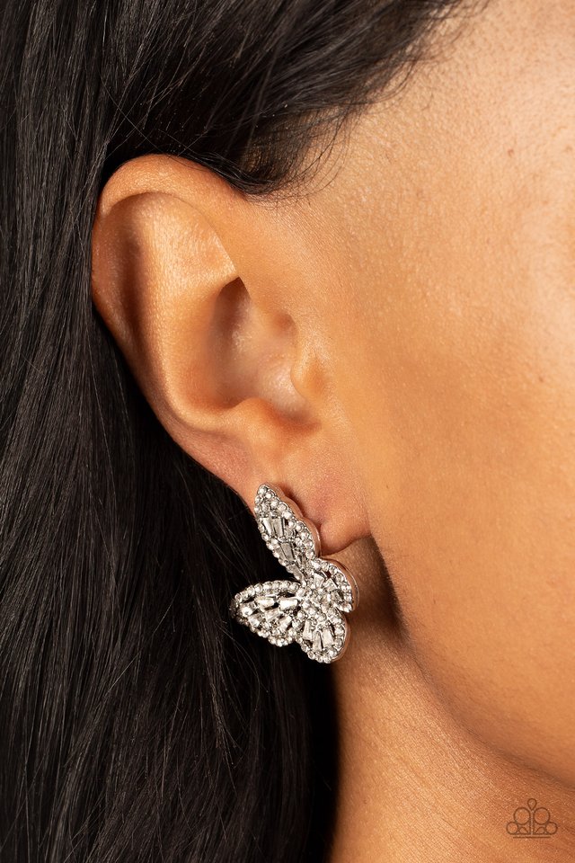 Smooth Like FLUTTER - White - Paparazzi Earring Image