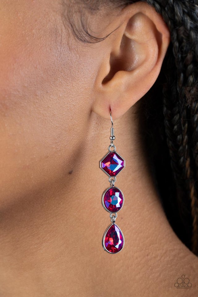 Reflective Rhinestones - Pink - Paparazzi Earring Image