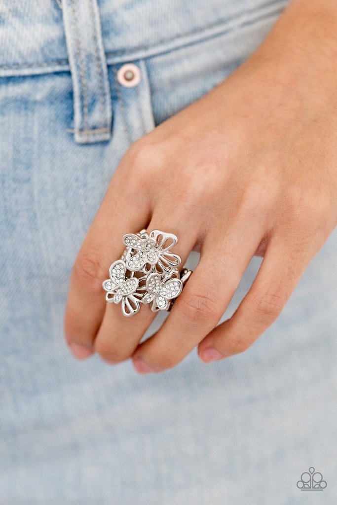 Paparazzi Ring ~ Flighty Flutter - White